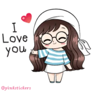 😍 caf9303b I Love you love, cute, girl, heart, cartoon, sticker whatsapp sticker