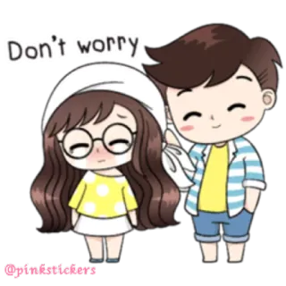 😇 fb773f88 Don't worry cartoon, couple, love, comfort, cute whatsapp sticker