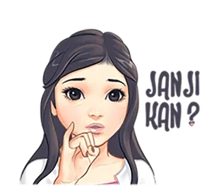 😐 1750e420 JANJI KAN? donna, domanda, promessa, cartone animato, ragazza, bruna whatsapp sticker