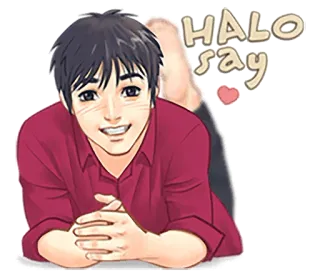 😊 468d6571 HALO say Cartone animato, Maschio, Saluto, Cuore, Ciao whatsapp sticker