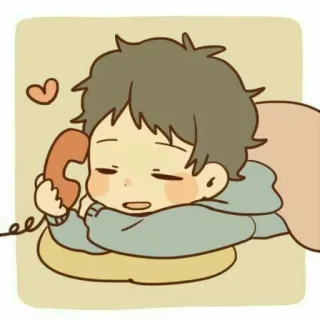 📞 a779e7ae Kreskówka, Anime, Słodkie, Chłopak, Telefon, Serce, Chibi telegram sticker