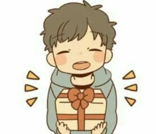 🎁 d45b39d2 kreskówka, prezent, podarunek, słodki, święto, szczęśliwy, chłopiec telegram sticker