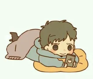 📱 dcbc5b0a Kreskówka, Chłopiec, Leżący, Telefon, Jabłko, Słodki, Naklejka telegram sticker