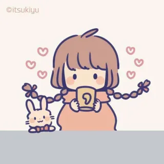 🥛 e3d33761 kawaii, słodkie, dziewczyna, królik, serca, ilustracja, naklejka telegram sticker