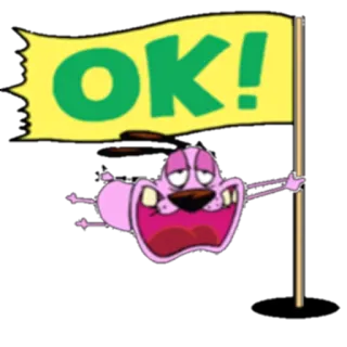 👍 e4bf6f16 Courage Courage the Cowardly Dog OK! おくびょうなカーレッジくん, カートゥーン ネットワーク, アニメ, OK, 旗, ばか, 面白い, 犬 telegram sticker