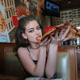 🥀 027816d1 mujer, pizza, comiendo, comida, restaurante, retrato, chica, casual telegram sticker