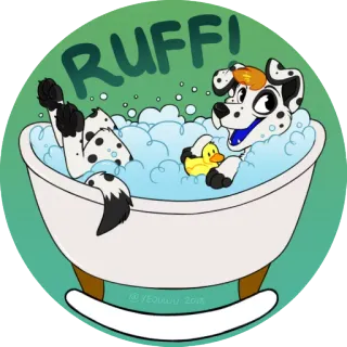 🛀 8183e31f RUFF! dog, dalmatian, bath, rubber duck, cute, cartoon, bubbles, animal telegram sticker