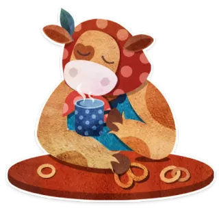 🏡 40ad3179 kuh, tee, bagel, tier, süß, aufkleber whatsapp sticker