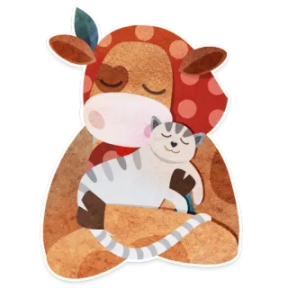 ☺️ 6994117d Kuh, Katze, Tier, Umarmung, Süß, Cartoon whatsapp sticker