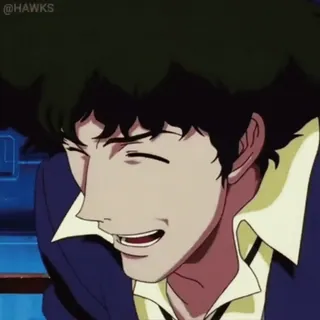 😂 484cf7c2 Spike Spiegel Cowboy Bebop аниме, Ковбой Бибоп, Спайк Спигель, улыбается, счастливый telegram sticker