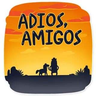 ✋️ 150f1e1b ADIOS, AMIGOS matahari terbenam, perpisahan, gurun, kuda, siluet telegram sticker