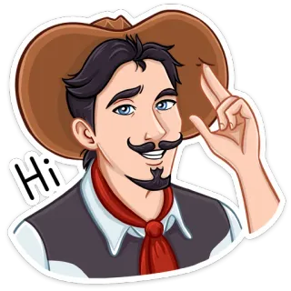 👋 6b7e76ec Hi การ์ตูน, คาวบอย, คำนับ, ผู้ชาย, หมวก telegram sticker