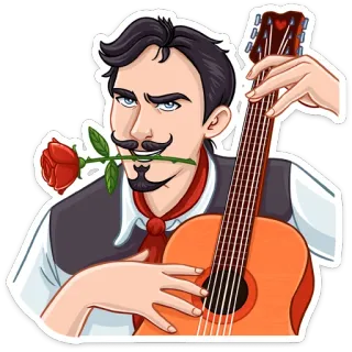 😏 ddb38672 กีตาร์, กุหลาบ, ดนตรี, ผู้ชาย, การ์ตูน telegram sticker