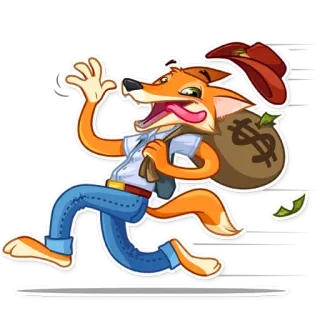 ⚪️ 5b4dd707 fuchs, geld, dollar, cartoon, tier, rennen, hut, dieb telegram sticker