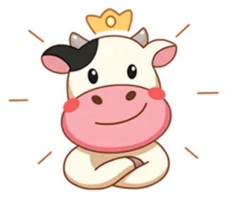 👑 9bf0e9b6 vaca, animal, desenho animado, coroa, fofo, adesivo telegram sticker