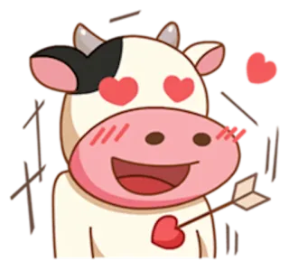 😍 c9c63f18 vaca, amor, coração, seta, desenho animado, animal telegram sticker