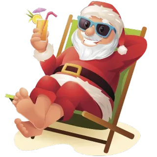 🍹 7b744483 Santa Claus 산타, 크리스마스, 휴가, 해변, 선글라스, 칵테일, 휴식 telegram sticker