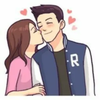 😘 2aad3286 couple, amour, romance, dessin animé, baiser, affection, relation whatsapp sticker