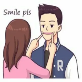 😁 c2b4e48a Smile pls sourire, dessin animé, couple, encouragement whatsapp sticker