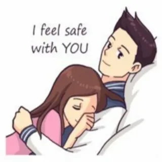 ❤️ e5fae849 I feel safe with YOU amour, sûr, couple, dessin animé, mignon, relation, affection whatsapp sticker