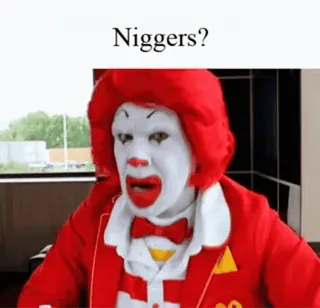🤡 18c88a93 Ronald McDonald Niggers? offensive, hate speech, racism, slur, Ronald McDonald telegram sticker
