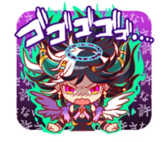 😡 dfec2cd6 ゴゴゴゴ 动漫, 漫画, 角色, Q版, 紫色, 绿色, 日语 telegram sticker