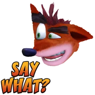 😮 7fefe026 Crash Bandicoot SAY WHAT? 游戏角色, 卡通, 搞笑, 梗, 说什么, 橙色, 袋狸 telegram sticker