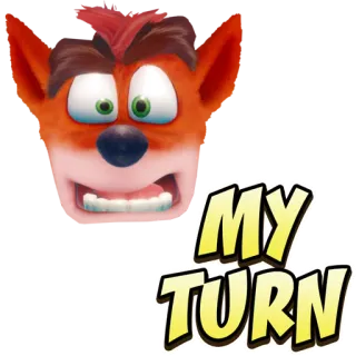 😬 85f2b0f8 Crash Bandicoot MY TURN 卡通人物, 电子游戏, 古惑狼, 轮到我了, 游戏 telegram sticker