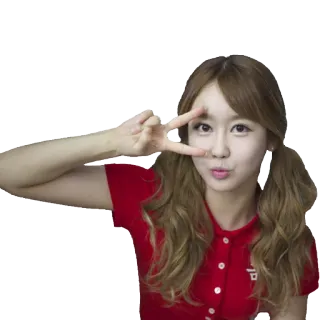 ✌ 737dcac6 ragazza, segno di pace, donna, carina, codini, maglietta rossa whatsapp sticker