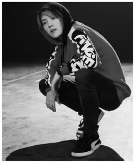 🖤 7af53de6 person, hoodie, squatting, puma, monochrome, indoor, shadow telegram sticker