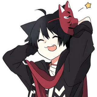 🤩 277b40a1 Anime, Manga, Katzenohren, Maske, Rot, Schwarz, Kawaii, Niedlich, Cartoon telegram sticker