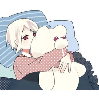 🥱 6081eae1 Anime, Mädchen, Bett, Schlaf, Teddybär, Süß, Schlafanzug telegram sticker