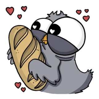 😍 70c11aa3 pombo, pão, desenho animado, pássaro, animal, amor, coração telegram sticker