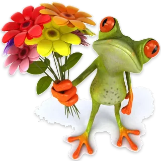 💐 8ee2cfef żaba, kwiaty, bukiet, zwierzę, natura, kreskówka, naklejka telegram sticker