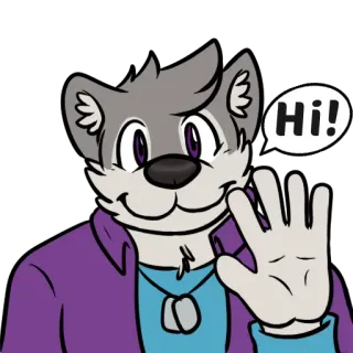 😷 7874b6e9 Hi! เฟอร์รี่, ทักทาย, มานุษยรูปนิยม, สัตว์, การ์ตูน, เป็นมิตร, โบกมือ telegram sticker