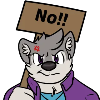 😒 9ee4167c No!! หมาป่า, ไม่, โกรธ, การ์ตูน, ประท้วง, ป้าย telegram sticker