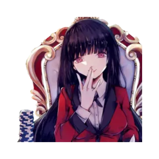🤣 1f1d2b7c Yumeko Jabami Kakegurui Anime, Ragazza, Gioco d'azzardo, Kakegurui, Yumeko Jabami, Sedia, Giacca rossa, Fiches da poker whatsapp sticker