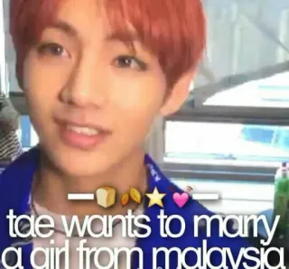 😐 1f52634f tae wants to marry a girl from malaysia kpop, casamento, malásia, taehyung, bts telegram sticker