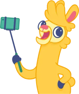 😍 525eba90 lama, selfie, dessin animé, animal, mignon, perche à selfie telegram sticker