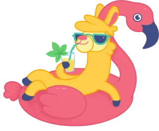 🔥 f86784ff lama, flamant rose, piscine, été, plage, dessin animé, animal, lunettes de soleil, détente telegram sticker
