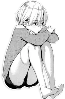 🔮 487d4421 动漫女孩, 坐着, 悲伤, 单色, 漫画, 女孩, 孤独 telegram sticker