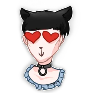 😍 7a6dd2a3 orecchie da gatto, occhi a cuore, girocollo, carino, arte digitale, kawaii telegram sticker