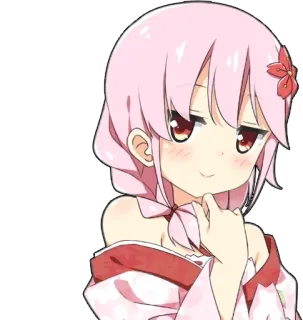 😏 1055e26b Anime, Manga, Dziewczyna, Różowe włosy, Kwiat wiśni, Słodki, Zadowolony z siebie, Kawaii telegram sticker