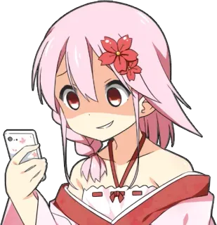 📱 142d40b0 dziewczyna anime, różowe włosy, kwiat wiśni, telefon, słodkie, kreskówka, naklejka telegram sticker