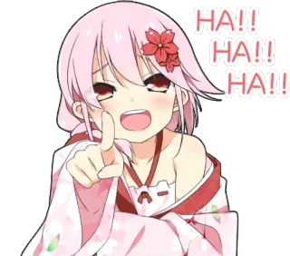 😂 8e5c55d0 HA!! HA!! HA!! Dziewczyna anime, Kreskówka, Wesoła, Różowe włosy, Wskazująca telegram sticker