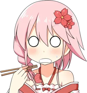 😐 95940e7d Anime, Dziewczyna, Różowe włosy, Sushi, Pałeczki, Kwiat wiśni, Jedzenie, Kreskówka telegram sticker