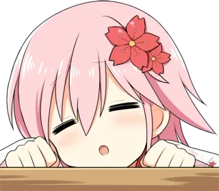 😑 ff5379a2 anime, dziewczyna, śpiąca, różowe włosy, kwiat, kawaii, słodkie telegram sticker