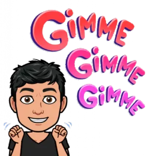 😋 10026555 Gimme Gimme Gimme dammi, Bitmoji, richiesta, cartone animato, adesivo whatsapp sticker