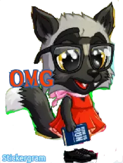 😲 5ec652ec OMG 狼, メガネ, アニメ, OMG, 動物, ステッカー, 本 telegram sticker