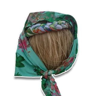 😶 78a94277 pañuelo, pelo, moda, accesorio, floral, verde, peinado telegram sticker